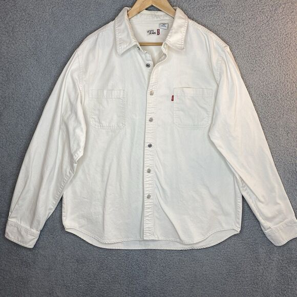 Levi's Denim Shirt Mens 2XL Metal Button Up Workwear Western Ivory Jean XXL - Picture 1 of 16